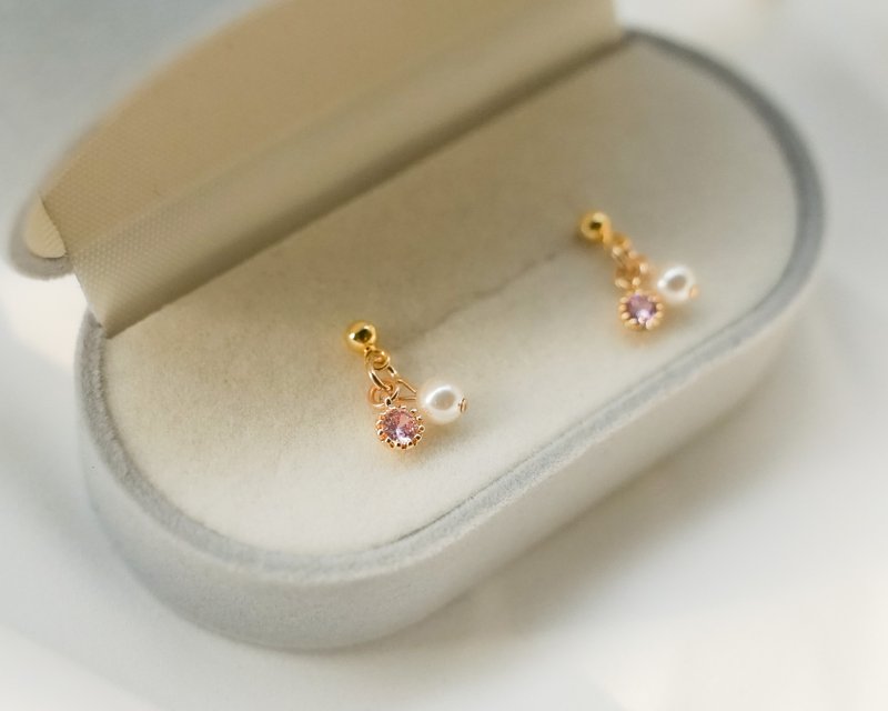 Pearl Small Fruit 14kgf Pearl Earrings 925 Silver Inlaid Zircon Natural Pearl Ca - Earrings & Clip-ons - Sterling Silver Pink