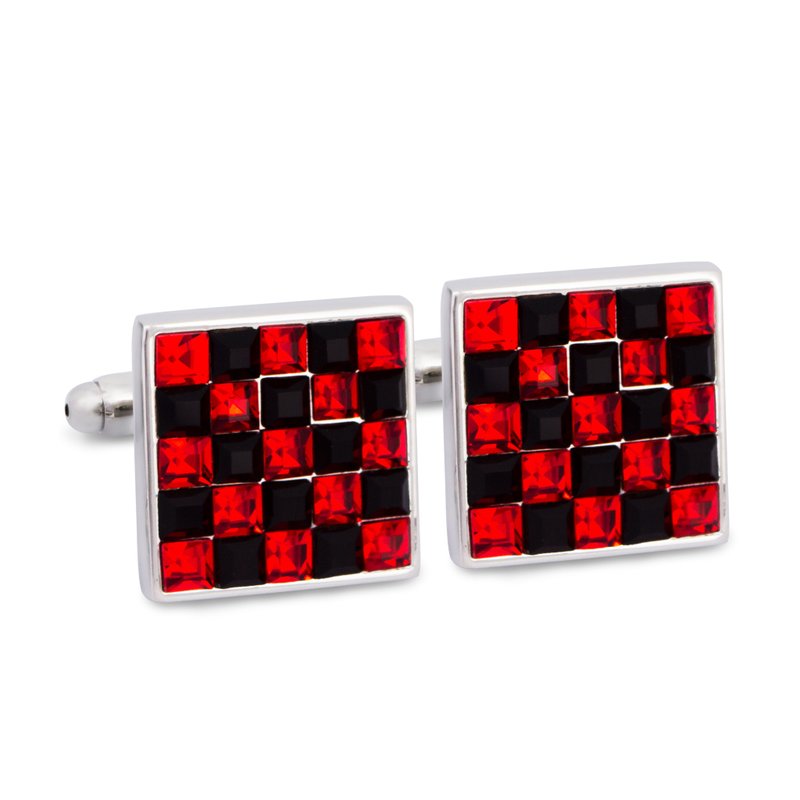 Red and Black checkered Crystal Cufflinks - Cuff Links - Other Materials Red