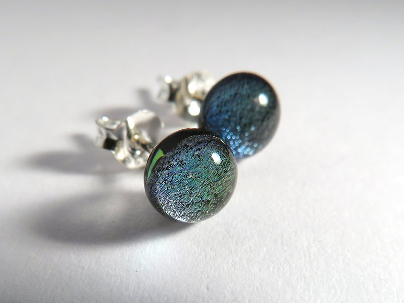 Jewelry glass sterling silver ear pin / special color / one left - Earrings & Clip-ons - Glass Blue