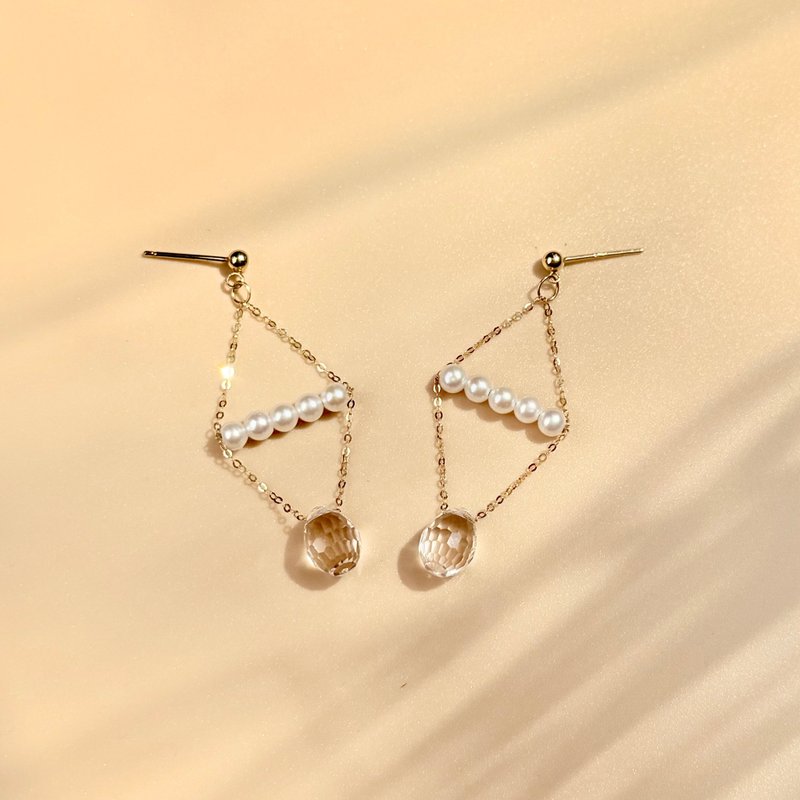 18K金施華洛世奇水晶天然淡水珍珠耳環 獨立原創設計 聖誕派對 - 耳環/耳夾 - 貴金屬 金色