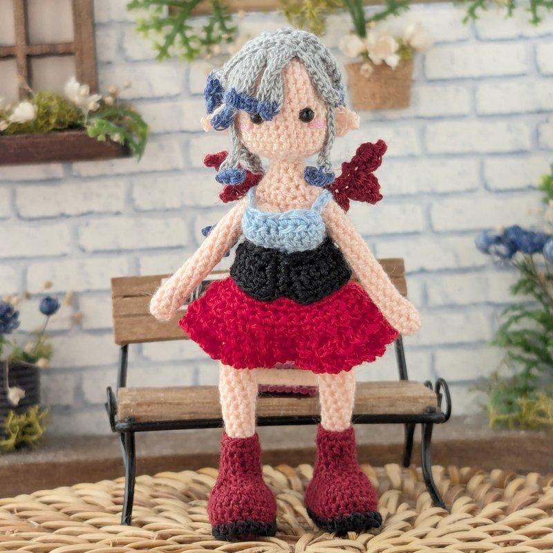 鉤針娃娃/ amigurumi /鑰匙鏈/惡魔女孩/玩偶【接單訂製】 - 玩偶/公仔 - 聚酯纖維 黑色