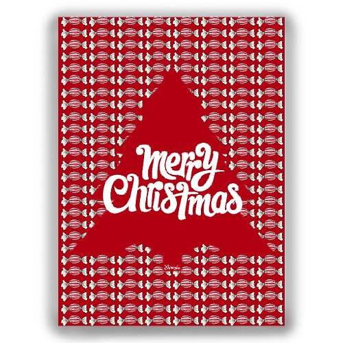 DuDo Shop 土豆屋 聖誕節手繪插畫萬用卡聖誕卡/明信片/卡片/插畫卡-糖果聖誕樹
