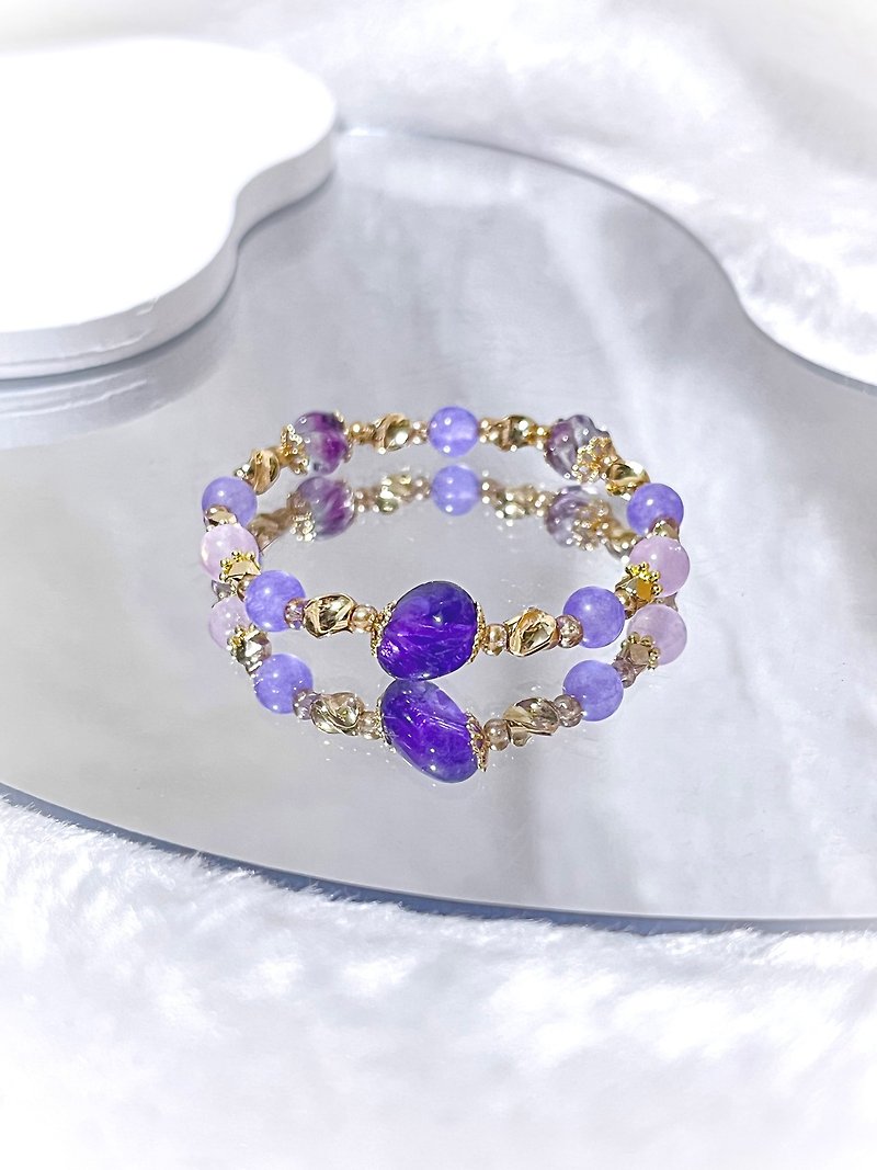 【可訂製】紫水晶 • 螢石 • 紫玉髓 | 14K包金水晶手鍊 - 手鍊/手環 - 水晶 紫色