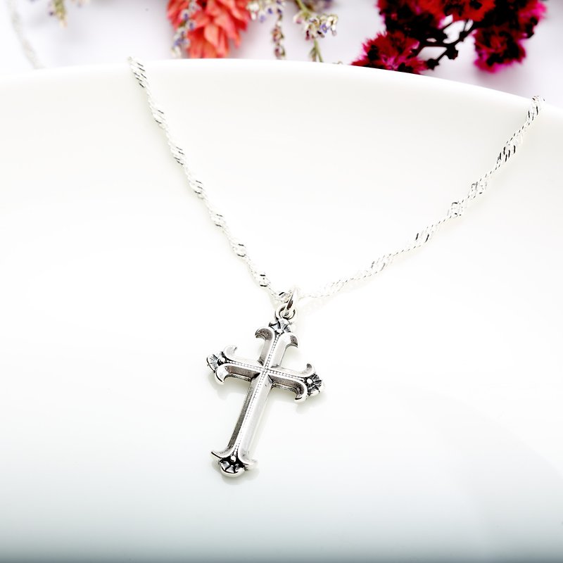 Iris Cross s925 sterling silver necklace Valentine's Day gift - สร้อยคอทรง Collar - เงินแท้ สีเงิน