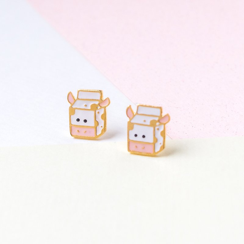 Dairy milk carton Animal New Year gift earrings clip-on earrings - ต่างหู - วัตถุเคลือบ ขาว