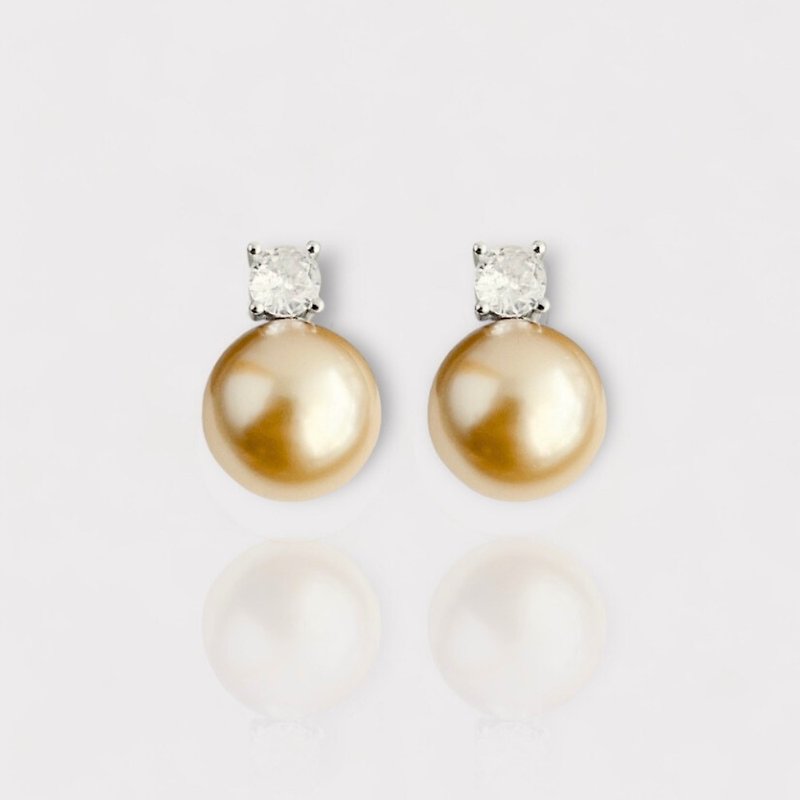 Princess Diana's classic high-gloss pearl solitaire sterling silver earrings (South Sea light gold pearl color) - Earrings & Clip-ons - Sterling Silver Gold