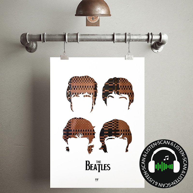 The Beatles poster weaved of original cassette tapes | cassette collection - โปสเตอร์ - วัสดุอื่นๆ สีดำ