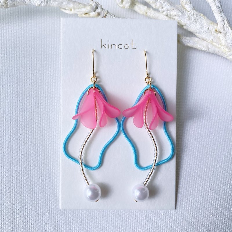 Botanical Clip-On [blue x pink] - ต่างหู - ผ้าฝ้าย/ผ้าลินิน หลากหลายสี