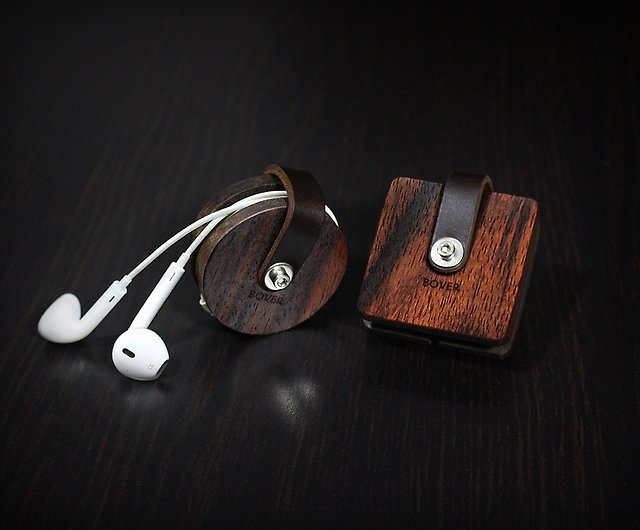 Tan brown leather wire earphone organizer Holder-set of 2, Model  Name/Number: AMH_EHBRV_01