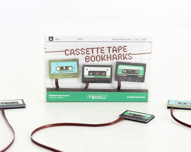ノスタルジックなレトロテープ磁気しおり/グラスグリーン（3点セット） - しおり - その他の素材 グリーン