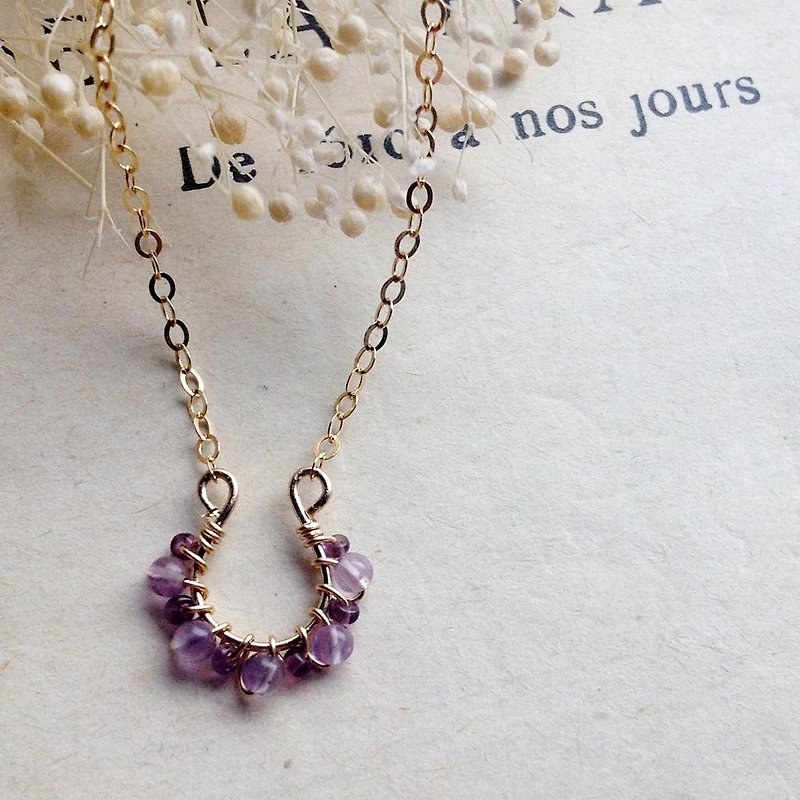 14kgf amethyst and vintage beads petit hose shoe necklace - Necklaces - Gemstone Purple