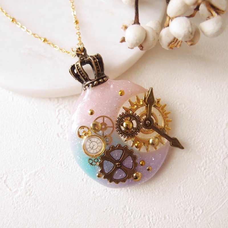 Moon Wheel K Gold Long Necklace-Star Clock Gear Hands - Long Necklaces - Other Metals Multicolor