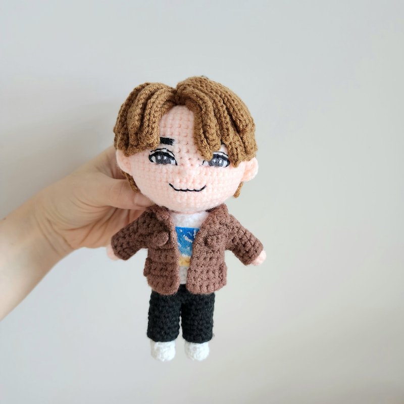 Customized doll Q version male doll key chain pendant - Stuffed Dolls & Figurines - Cotton & Hemp Brown