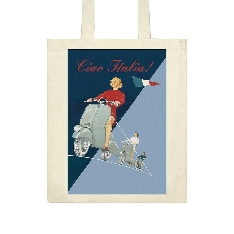 Italian IFI tote bag Vespa retro advertisement - Handbags & Totes - Cotton & Hemp Multicolor