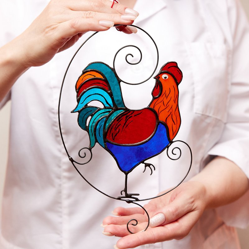 Rooster bird ornament Stained glass Suncatcher - 其他 - 玻璃 