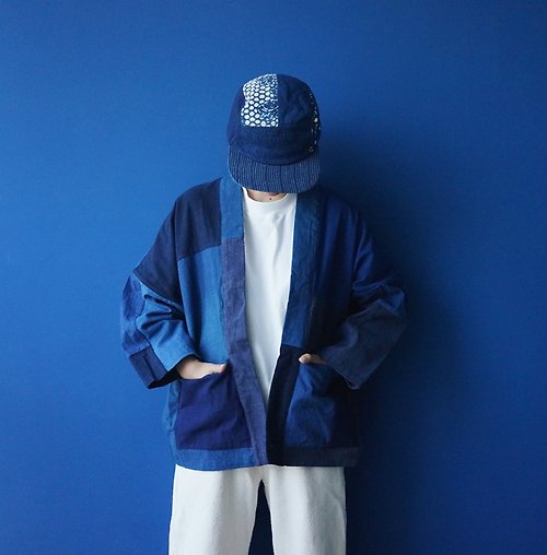 時舟 Indigo 秋冬藍靛染土布日式和風開衫外套 野良著 indigo拼布外套中性風格