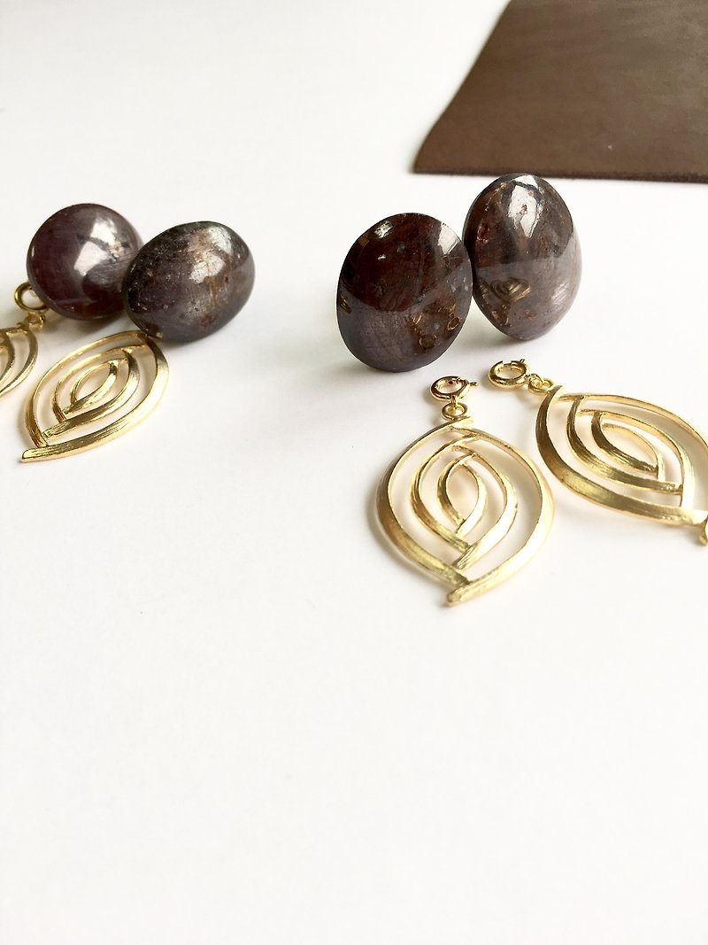Ruby and leaf motif earring - Earrings & Clip-ons - Gemstone Purple