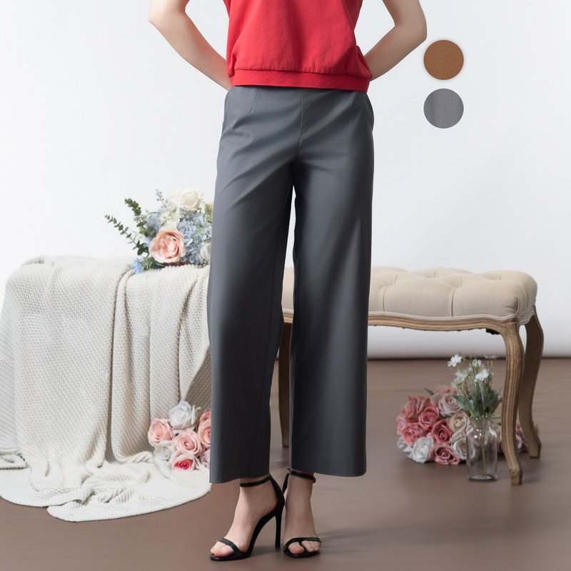 【MEDUSA】簡約寬版天絲棉修飾直筒褲 - 2色(M-XL) | 女寬褲 - 女長褲 - 棉．麻 灰色