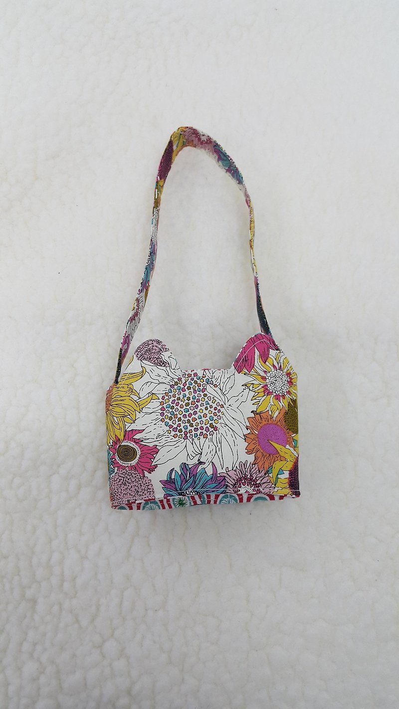 Sunflower cat ears take with you environmentally friendly beverage cup holder bag / double-sided available - Beverage Holders & Bags - Cotton & Hemp Multicolor