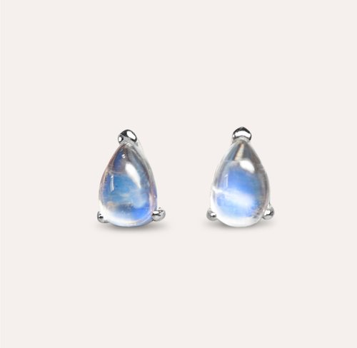 安珠 AND JEWEL 每天配戴的天然寶石 AND 月光石 藍色 水滴 4*6mm 耳環 經典系列 Pear E 天然寶石