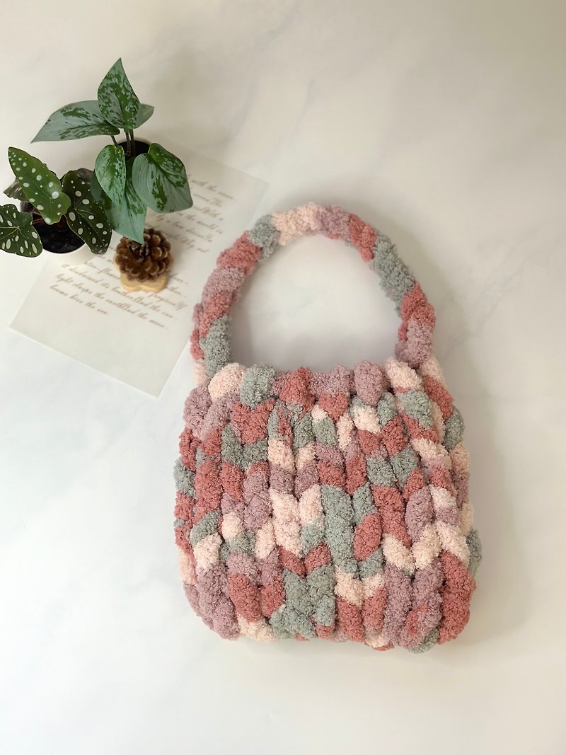 Cat tail hand knitted bag. Fat bag/thick wool bag/cloud bag - Handbags & Totes - Cotton & Hemp Multicolor