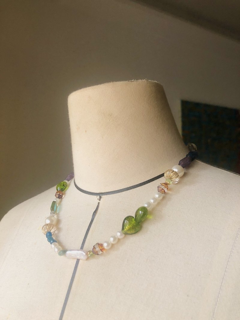 Beaded Necklace-Old Photo - Necklaces - Colored Glass Multicolor