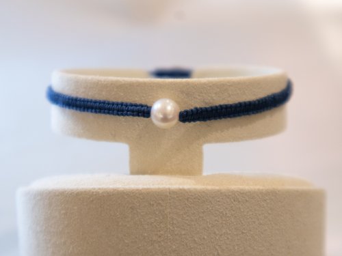433 STUDIO 925 SILVER-天然淡水珍珠-全手工編織幸運手繩。藍色。可自由調節