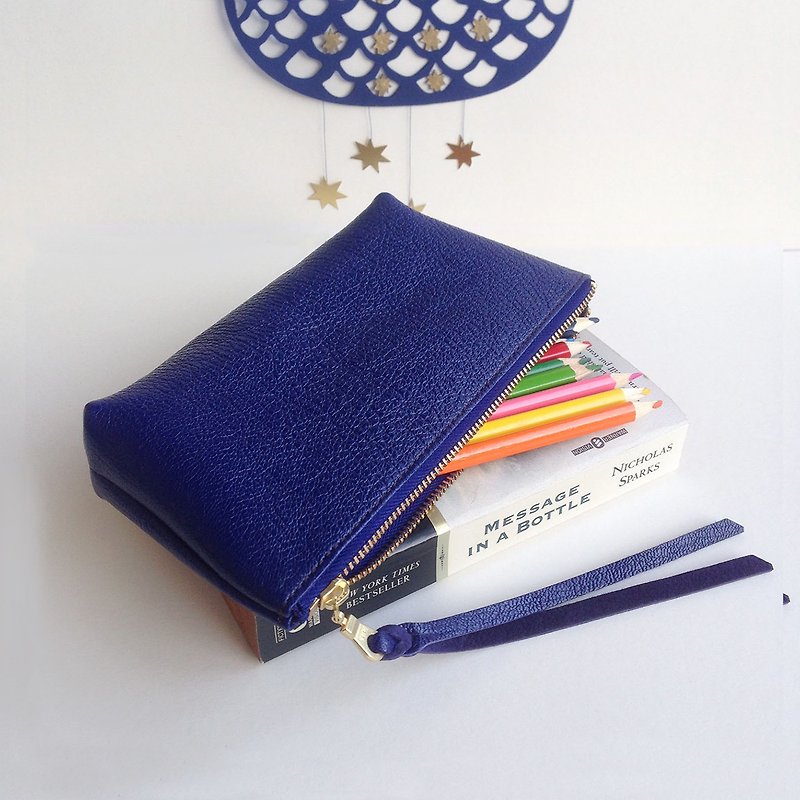 Mermaid series leather storage bag/cosmetic bag/pencil bag/-sapphire Gemstone - กระเป๋าเครื่องสำอาง - หนังแท้ สีน้ำเงิน