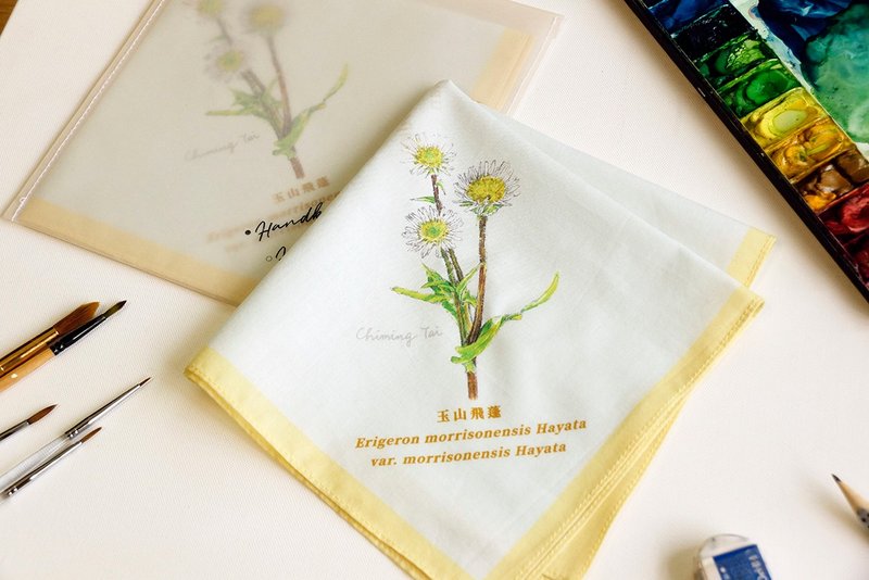 Taiwan's unique watercolor hand-painted series / Yushan scabious / pure cotton / digital spray dyeing / bandanna - Handkerchiefs & Pocket Squares - Cotton & Hemp Blue