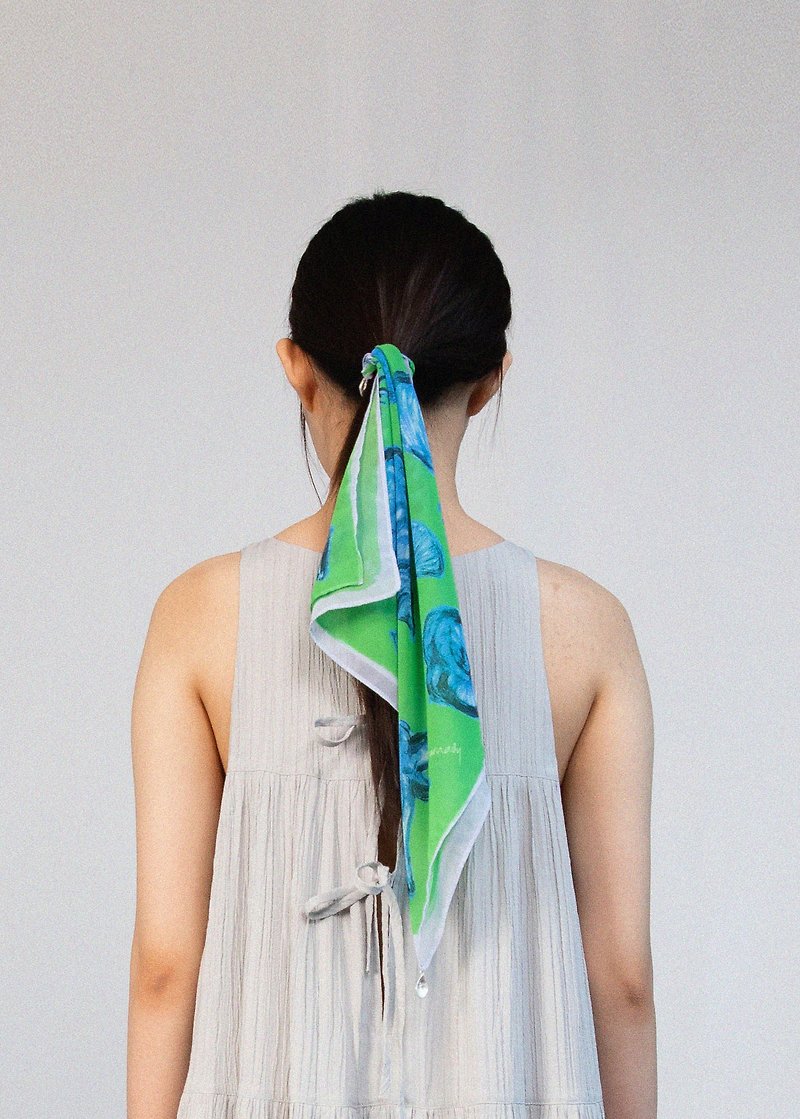 貝殼印花吊墜絲巾/ 綠 - 絲巾 - 其他人造纖維 綠色