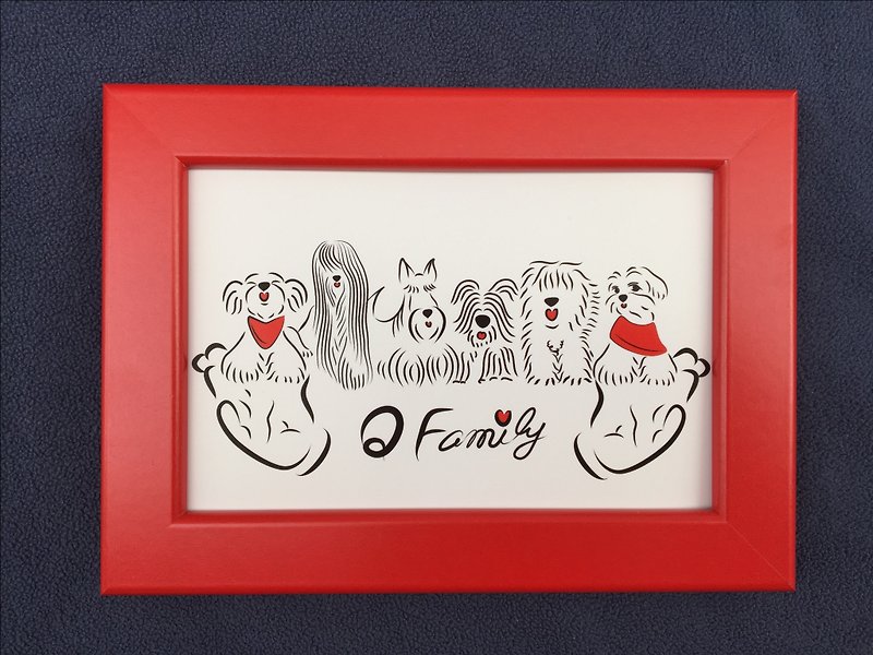 Q Family 狗狗家族圖＋相框（紅） - 畫框/相架  - 其他材質 紅色