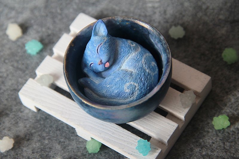 茶喵(小鳩特調-棉花糖喵藍) - 裝飾/擺設  - 其他材質 藍色