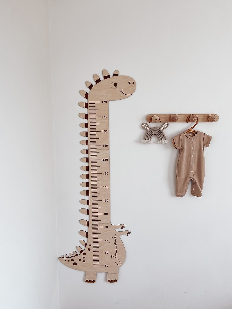 Personalized Kids Height Chart - Wooden Growth Chart Ruler Dinosaur Wall Plaque - 壁貼/牆壁裝飾 - 木頭 多色