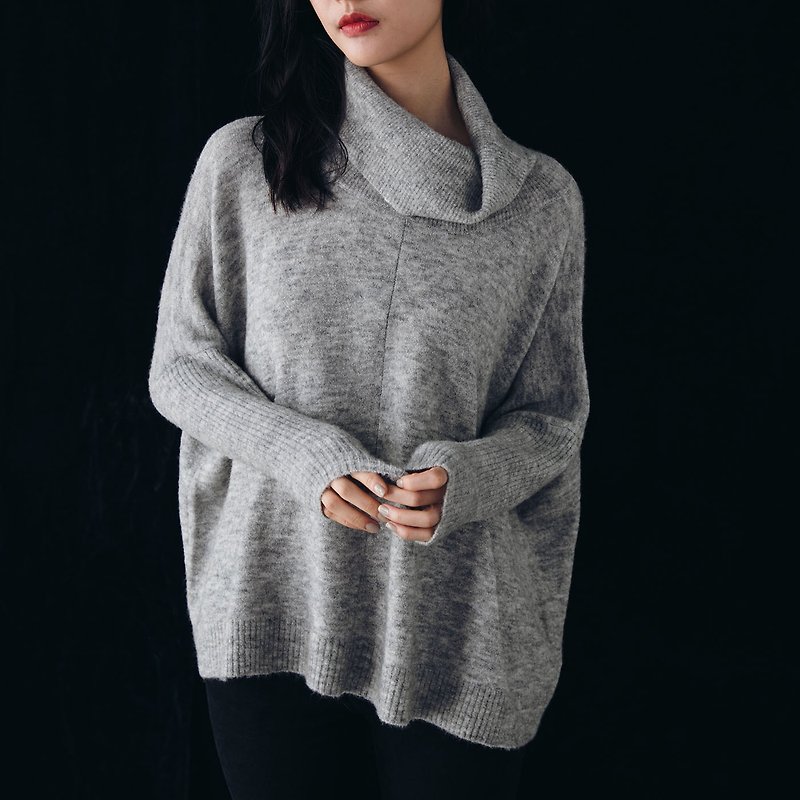 Knitted roll neck jumper - Misty gray - Women's Sweaters - Wool Gray