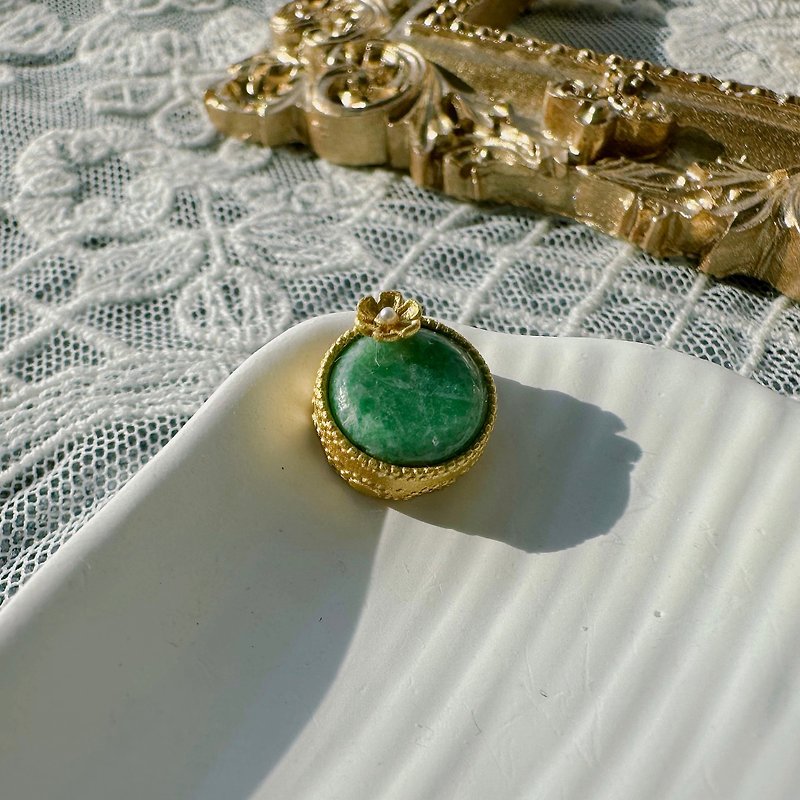 S925 Silver Inlaid DIY Accessories/ Round Emerald Pearl Flower - Metalsmithing/Accessories - Jade Green
