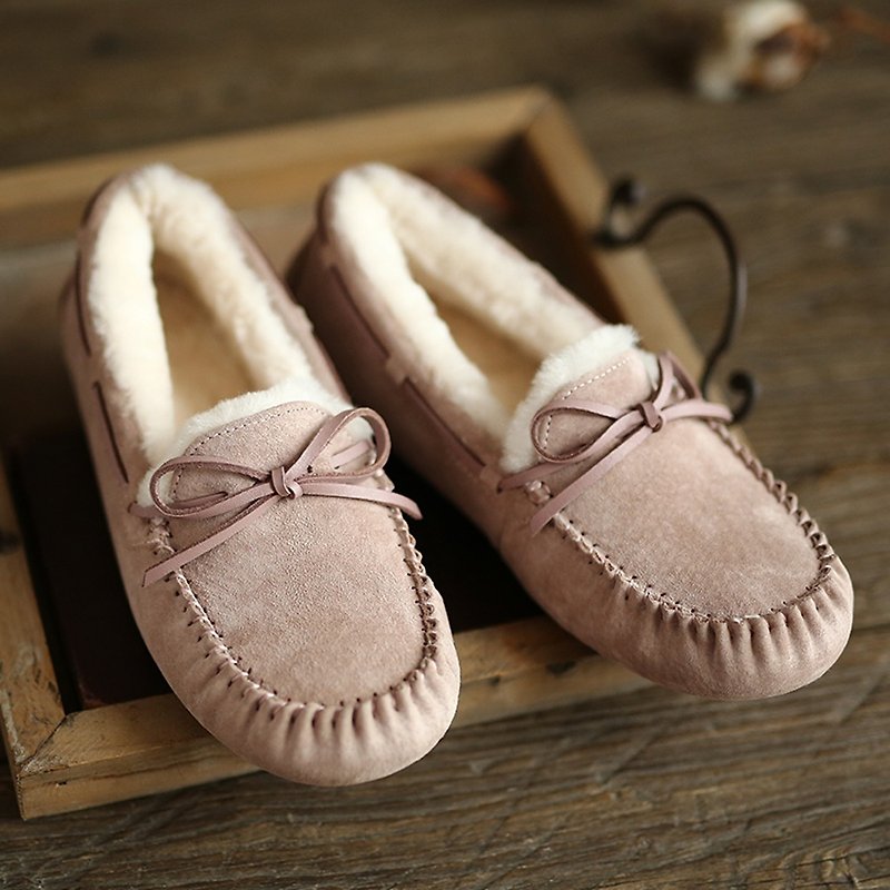 Sheepskin one beanie shoes waterproof snow boots women non-slip warm women's cotton shoes - Women's Oxford Shoes - Genuine Leather Pink