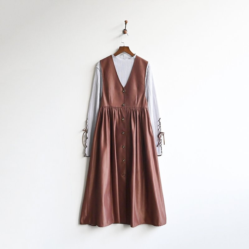 [Egg Plant Vintage] Yingdian Corridor Satin Sleeveless Vintage Dress - ชุดเดรส - ไฟเบอร์อื่นๆ สีนำ้ตาล