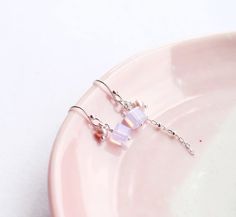 Swarovski Protein Amethyst Square Natural Freshwater Pearl Asymmetric 925 Sterling Silver Earrings - Earrings & Clip-ons - Gemstone Pink
