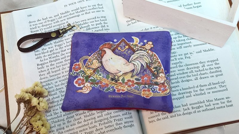 <Animals in the Secret Land> Rooster coin purse (big size) - กระเป๋าใส่เหรียญ - เส้นใยสังเคราะห์ สีม่วง