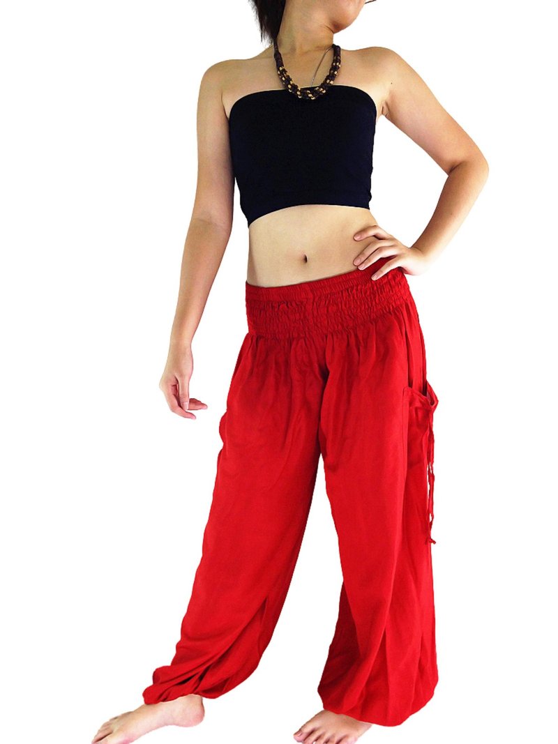 Harem Pants Women Clothing Yoga Pants Aladdin Pants Genie Pant Rayon Trousers - 男長褲/休閒褲 - 其他材質 紅色