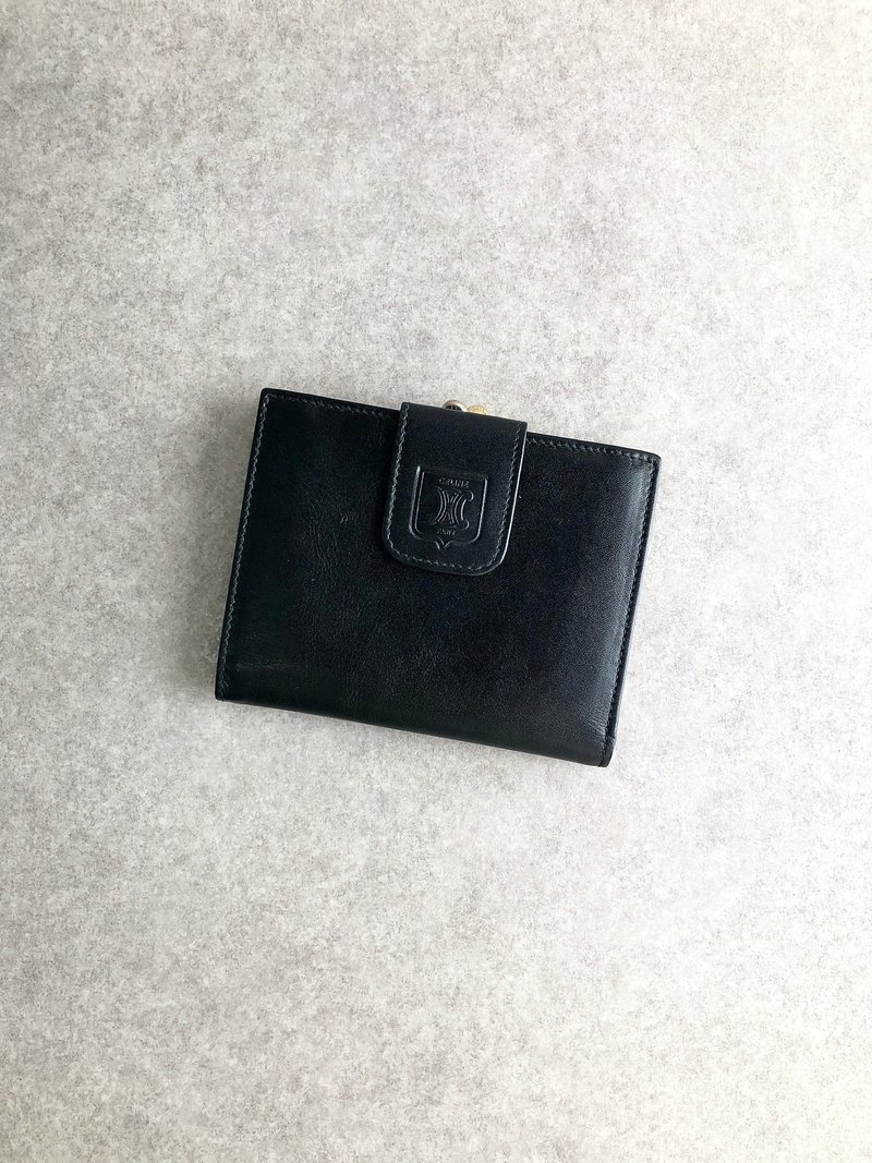 【 日本直送　名牌中古包 】CELINE セリーヌ 財布 ブラック ブラゾン型押し レザー 二つ折り財布 vintage ヴィンテージ オールド pprgic - 皮夾/長短夾/錢包 - 真皮 黑色