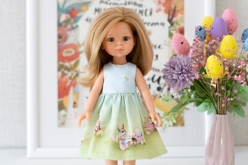ShopFashionDolls Easter bunny cotton dress for 33 cm/13 inch dolls Paola Reina, Siblies Ruby Red