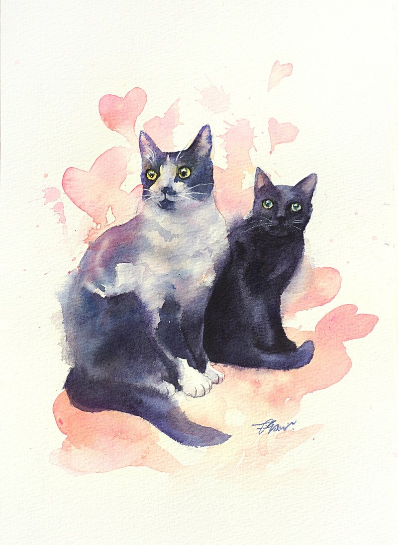 Original watercolor painting [One and One Half Love] - โปสเตอร์ - กระดาษ หลากหลายสี