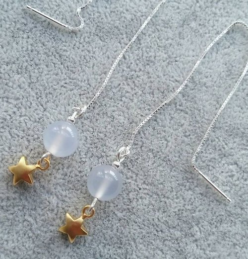 Duck Playground 藍玉髓，鍍金星星 925純銀耳線 Blue Chalcedony and gold plated star - 925 silver earline