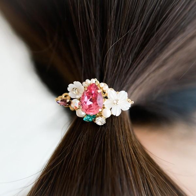 Freshwater Pearl Shell Flower Bijoux Pony Hook Hair Elastic Ornament Rose - เครื่องประดับผม - โลหะ สีแดง