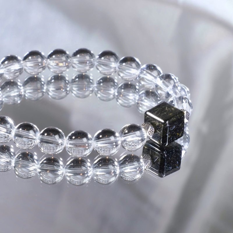 一圖一物│#479 滿礦綠碧璽髮晶×白水晶×925純銀水晶手鍊 禮物 - 手鍊/手環 - 水晶 白色