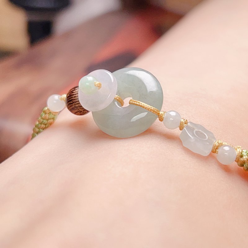 【May‧Peace】Ice jadeite peace buckle braided bracelet | Natural Burmese grade A jadeite | Gift - สร้อยข้อมือ - หยก สีใส