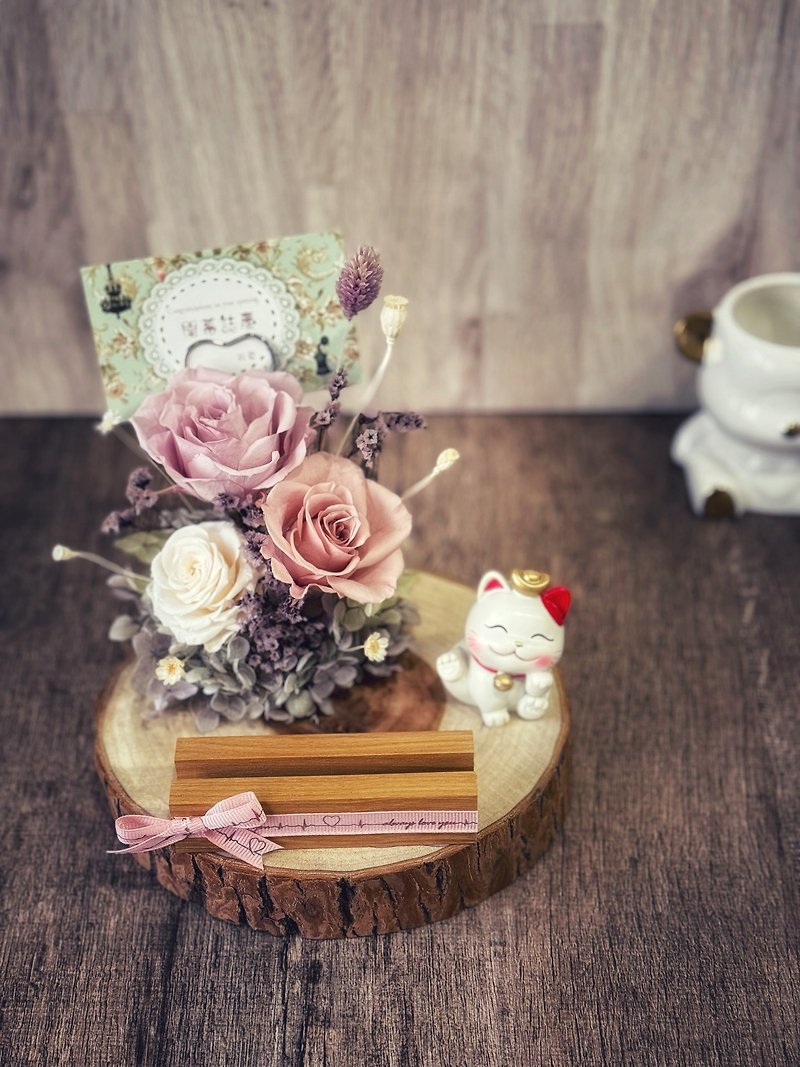 Lucky Cat Everlasting Flower Business Card Holder Dried Flower/Opening Gift/Lucky/Entrance Decoration/Promotion Congratulations - Dried Flowers & Bouquets - Plants & Flowers 