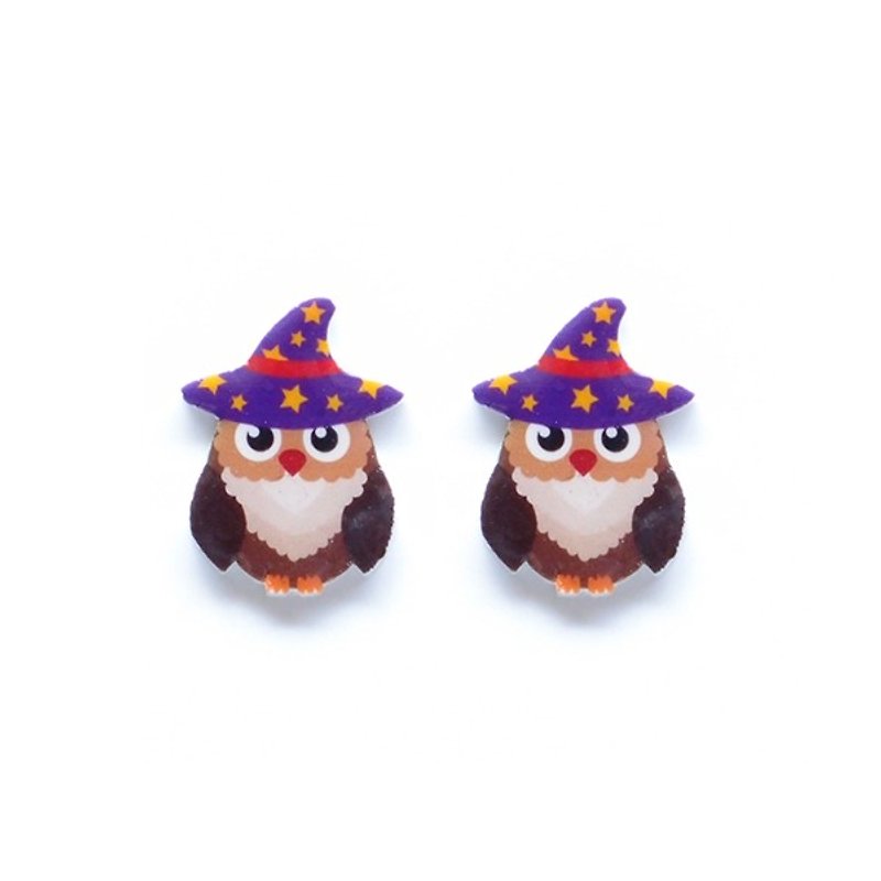 Fox Garden Hand-made Halloween Series: Magic Intern Owl Earrings/ Clip-On/Earrings Party Essentials If not specified, they will be shipped as transparent Clip-On - ต่างหู - พลาสติก 