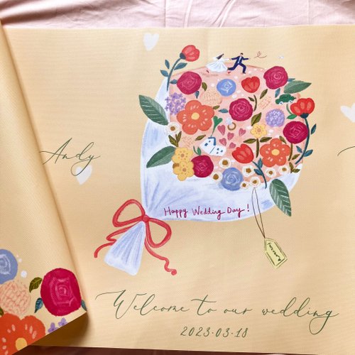 chichi illustrations 【客製】花嫁 簽名綢 油畫布 可愛插畫 婚禮佈置 結婚紀念